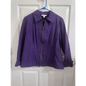 Cold water Creek Tapestry Purple Long Sleeve Full Zip Collared Jacket Size 12